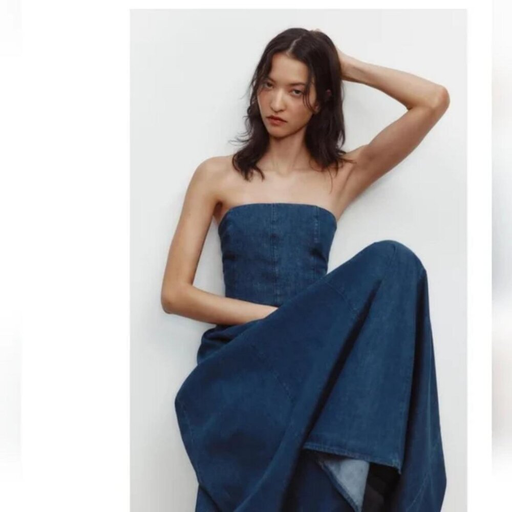 Zara Strapless Denim Dress - Blue